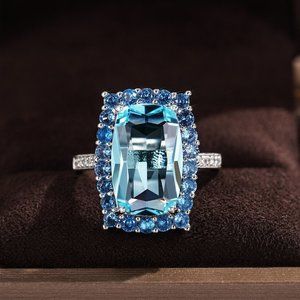🌸 Refine Thin Super Large Pure Light Blue Zircon Rings for Women, MARR9218